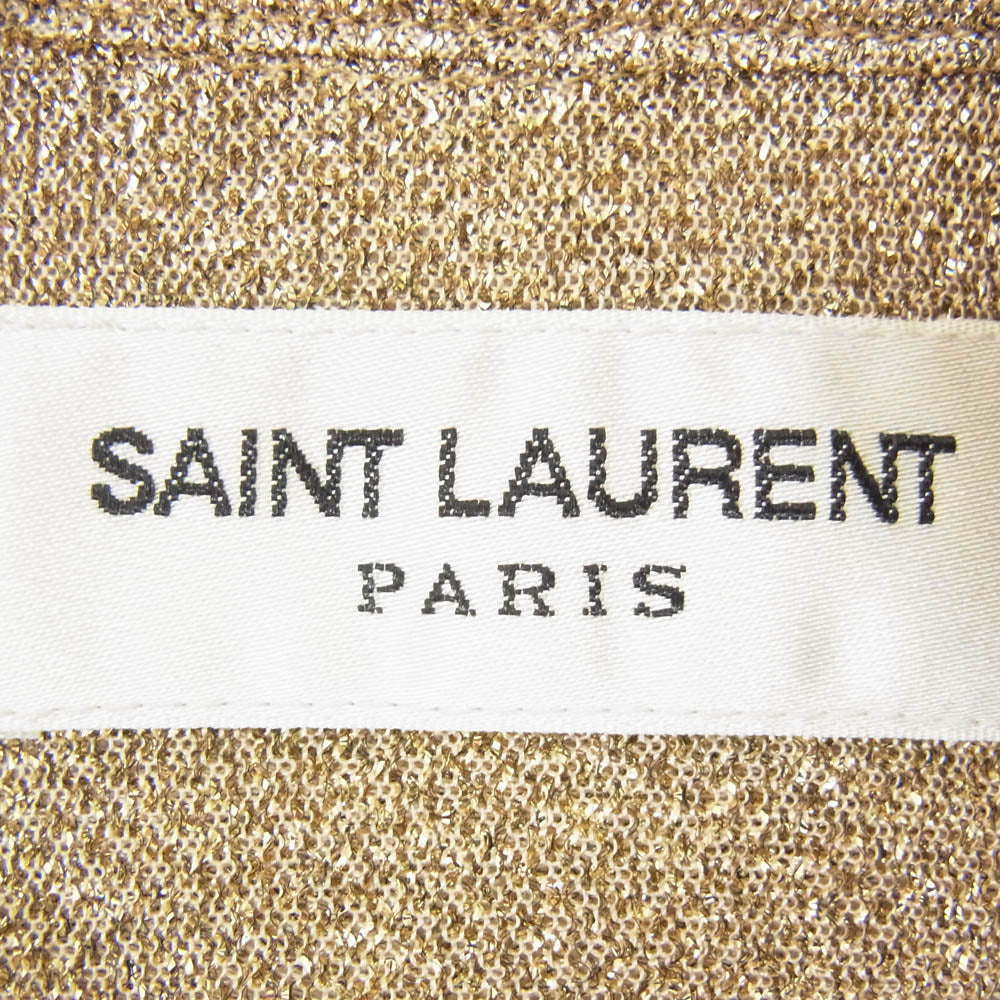 SAINT LAURENT サンローラン 437612 Y005W ラメ メタリック シースルー 長袖 シャツ ゴールド系 37【中古】
