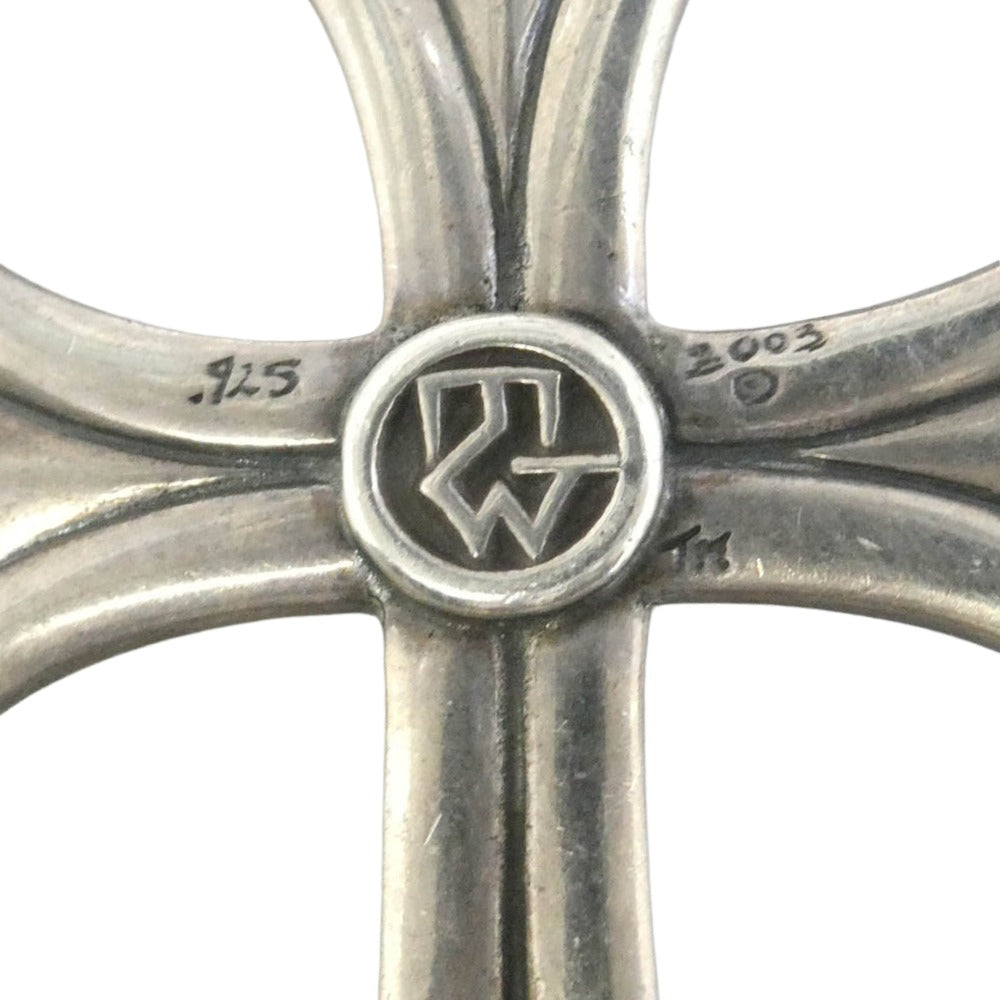 TRAVIS WALKER トラヴィスワーカー LARGE SACRED CROSS WITH 2 SPEED WITH BRAIDED LEATHER NECKLACE WITH T-BAR CZ クロス スカル レザーブレード ネックレス シルバー系 ブラック系【中古】