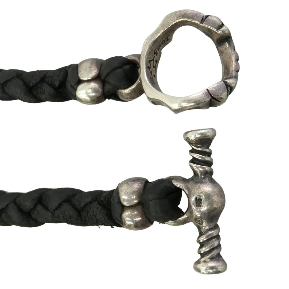 TRAVIS WALKER トラヴィスワーカー LARGE SACRED CROSS WITH 2 SPEED WITH BRAIDED LEATHER NECKLACE WITH T-BAR CZ クロス スカル レザーブレード ネックレス シルバー系 ブラック系【中古】