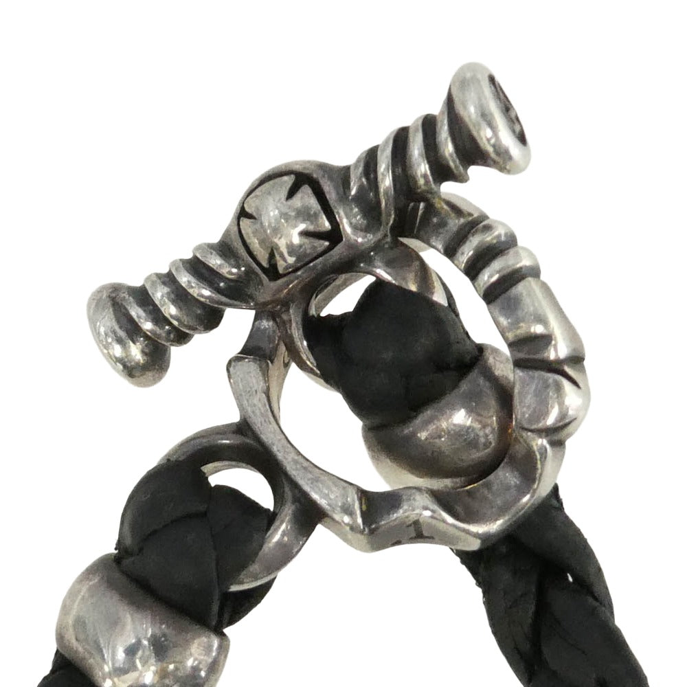 TRAVIS WALKER トラヴィスワーカー LARGE SACRED CROSS WITH 2 SPEED WITH BRAIDED LEATHER NECKLACE WITH T-BAR CZ クロス スカル レザーブレード ネックレス シルバー系 ブラック系【中古】