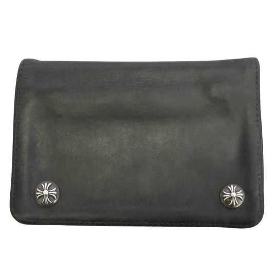CHROME HEARTS クロムハーツ（原本無） 2ZIP WALLET 2ジップ クロスボールボタン レザーウォレット 財布 ブラック系【中古】
