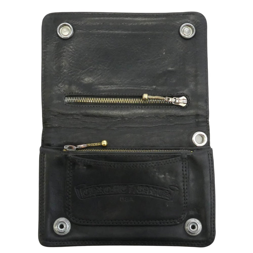 CHROME HEARTS クロムハーツ（原本無） 2ZIP WALLET 2ジップ クロスボールボタン レザーウォレット 財布 ブラック系【中古】