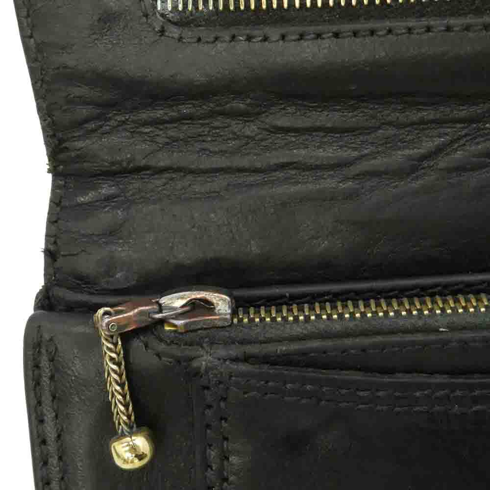 CHROME HEARTS クロムハーツ（原本無） 2ZIP WALLET 2ジップ クロスボールボタン レザーウォレット 財布 ブラック系【中古】
