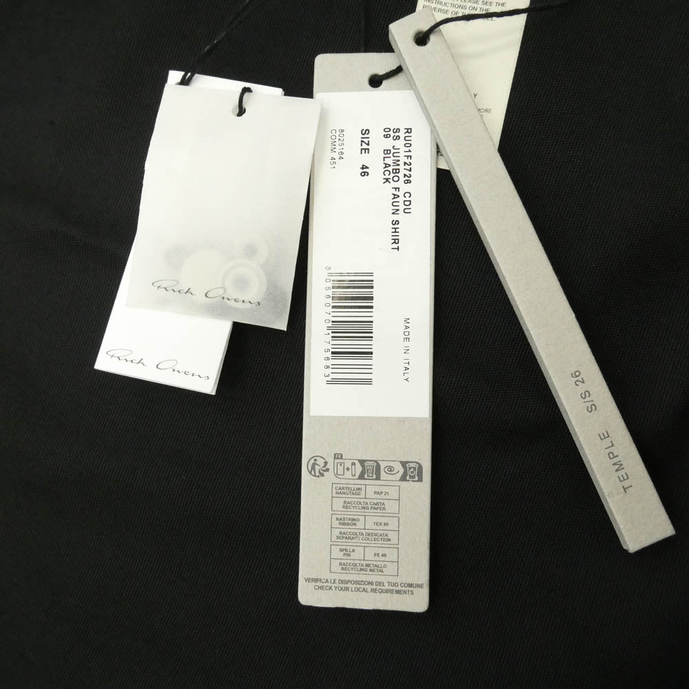 Rick Owens リックオウエンス 26SS RU01F2726-CDU CDU素材 Jumbo Faun Shirt ジャンボ シャツ ハーフスリーブ ジャケット ブラック系 46【中古】