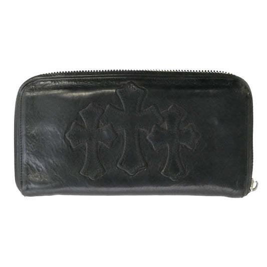 CHROME HEARTS クロムハーツ（原本無） REC F ZIP 3 セメタリー クロスパッチ ラウンドファスナー ウォレット 長財布 ブラック系【中古】
