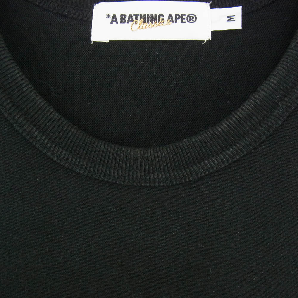 A BATHING APE アベイシングエイプ マッドエイプ WG ロゴ アップリケ ワッペン Tシャツ 七分袖 フットボール カットソー ブラック系 M【中古】