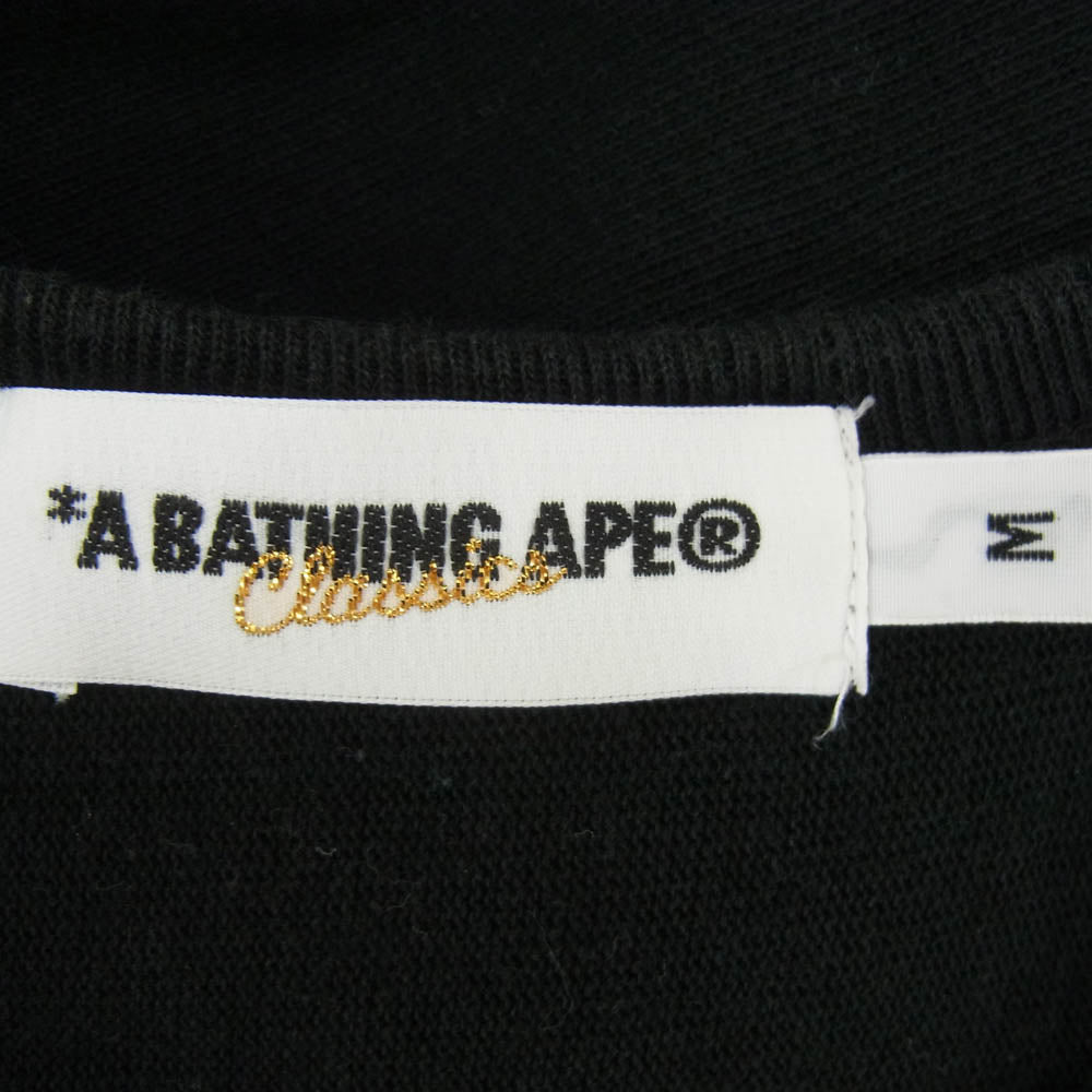 A BATHING APE アベイシングエイプ マッドエイプ WG ロゴ アップリケ ワッペン Tシャツ 七分袖 フットボール カットソー ブラック系 M【中古】