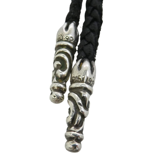 CHROME HEARTS クロムハーツ（原本無） LEATHER BRAID SC スクロールチップ レザーブレード レザーブレイド ネックレス ブラック系 シルバー系【中古】