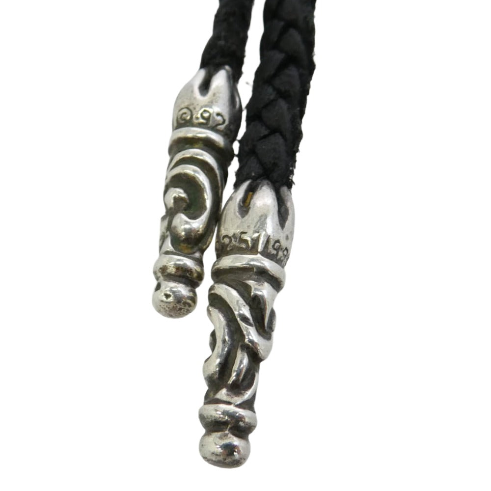 CHROME HEARTS クロムハーツ（原本無） LEATHER BRAID SC スクロールチップ レザーブレード レザーブレイド ネックレス ブラック系 シルバー系【中古】