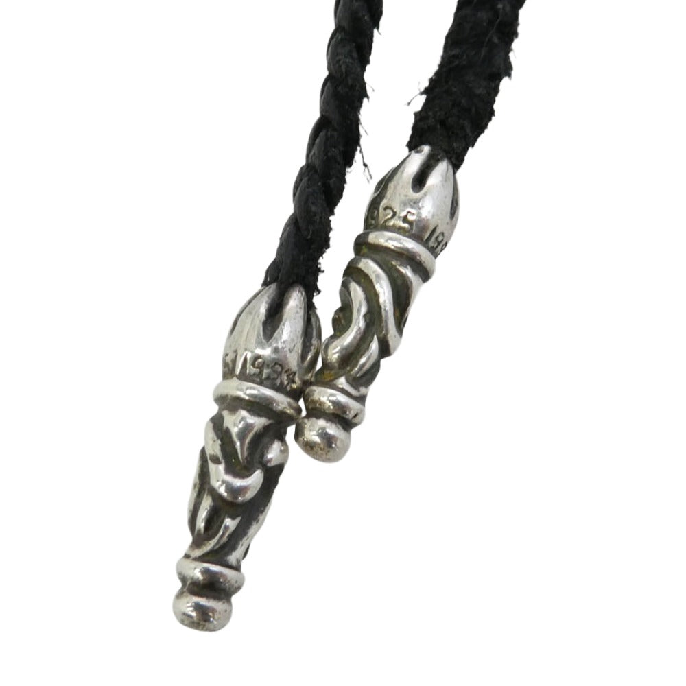 CHROME HEARTS クロムハーツ（原本無） LEATHER BRAID SC スクロールチップ レザーブレード レザーブレイド ネックレス ブラック系 シルバー系【中古】