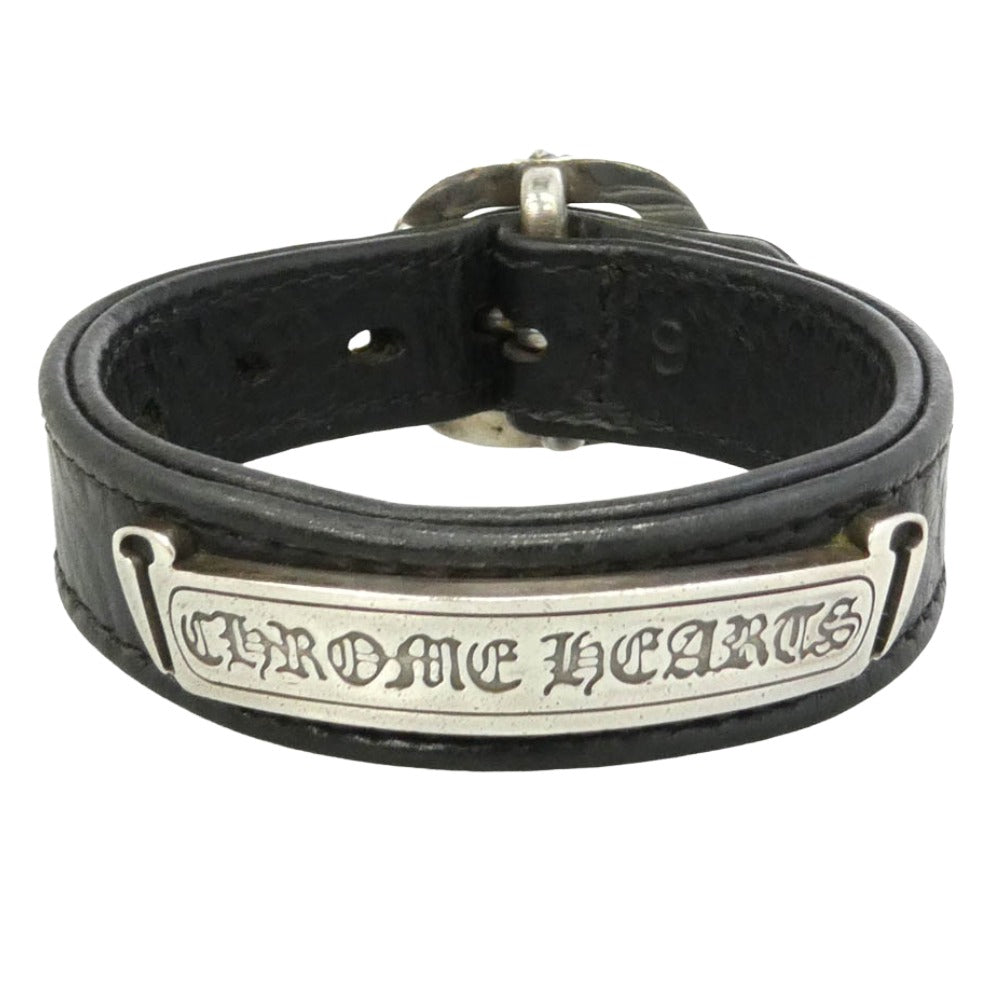 CHROME HEARTS クロムハーツ（原本無） GUNSLINGER ガンスリンガー スクロールラベル レザー ブレスレット ブラック系 シルバー系 6【中古】