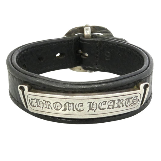 CHROME HEARTS クロムハーツ（原本無） GUNSLINGER ガンスリンガー スクロールラベル レザー ブレスレット ブラック系 シルバー系 6【中古】