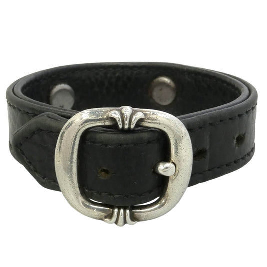 CHROME HEARTS クロムハーツ（原本無） GUNSLINGER ガンスリンガー スクロールラベル レザー ブレスレット ブラック系 シルバー系 6【中古】