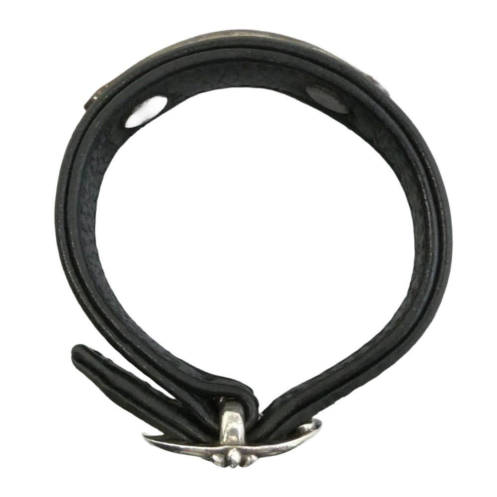 CHROME HEARTS クロムハーツ（原本無） GUNSLINGER ガンスリンガー スクロールラベル レザー ブレスレット ブラック系 シルバー系 6【中古】