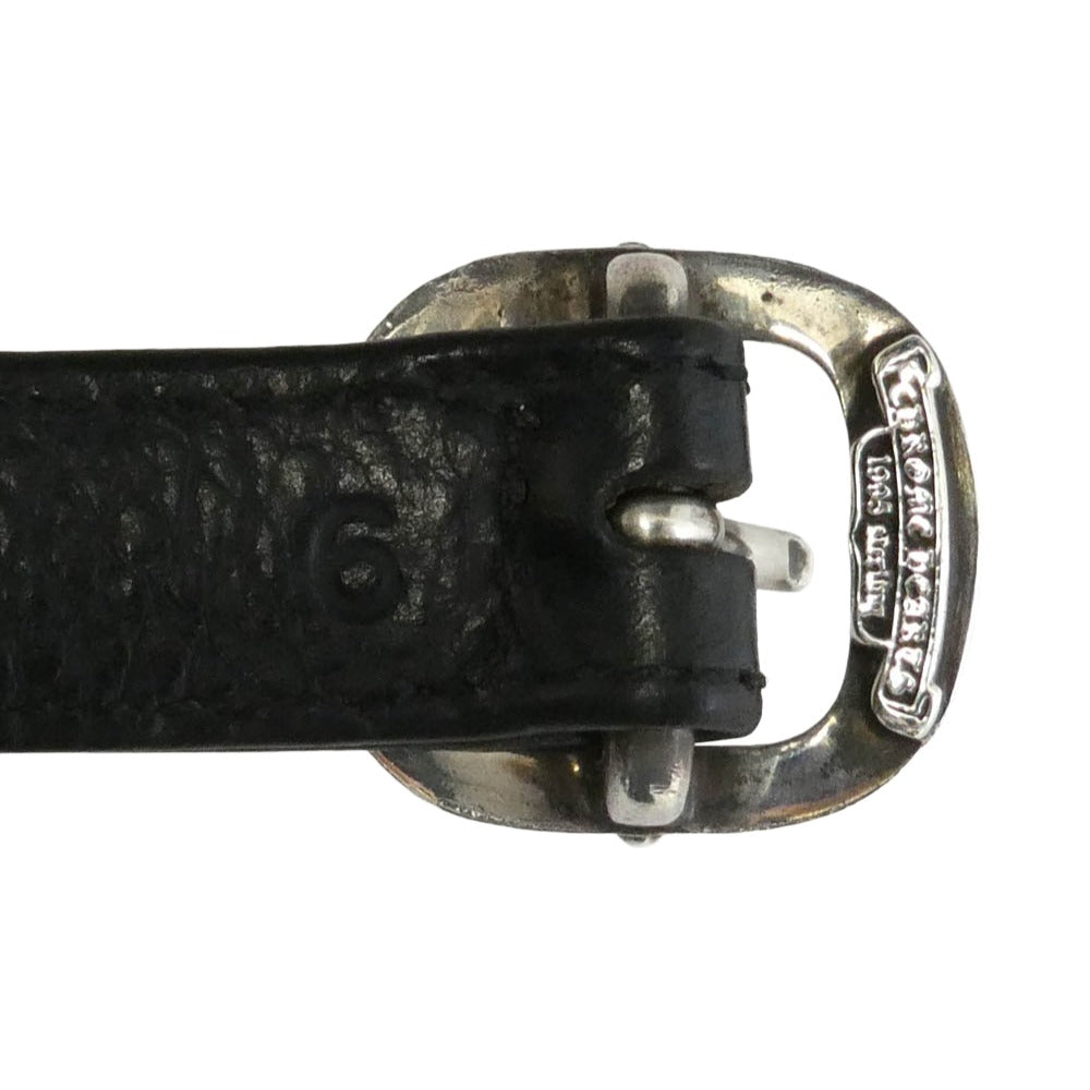 CHROME HEARTS クロムハーツ（原本無） GUNSLINGER ガンスリンガー スクロールラベル レザー ブレスレット ブラック系 シルバー系 6【中古】