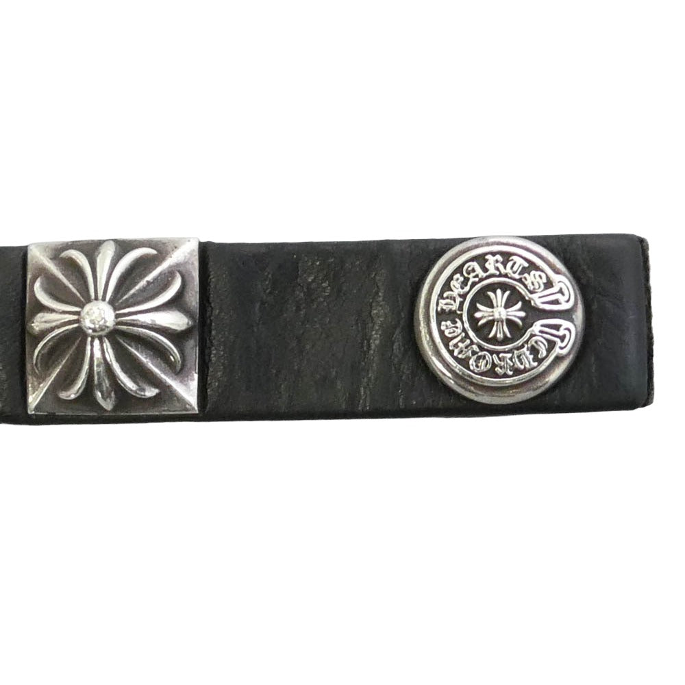 CHROME HEARTS クロムハーツ（原本無） Zero Pyramid Studs 1BTN 2SNP Leather Bracelet ゼロピラミッド スタッズ 1ボタン 2スナップ レザー ブレスレット ブラック系 シルバー系【中古】