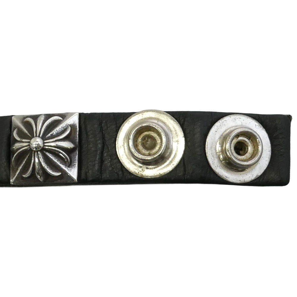 CHROME HEARTS クロムハーツ（原本無） Zero Pyramid Studs 1BTN 2SNP Leather Bracelet ゼロピラミッド スタッズ 1ボタン 2スナップ レザー ブレスレット ブラック系 シルバー系【中古】