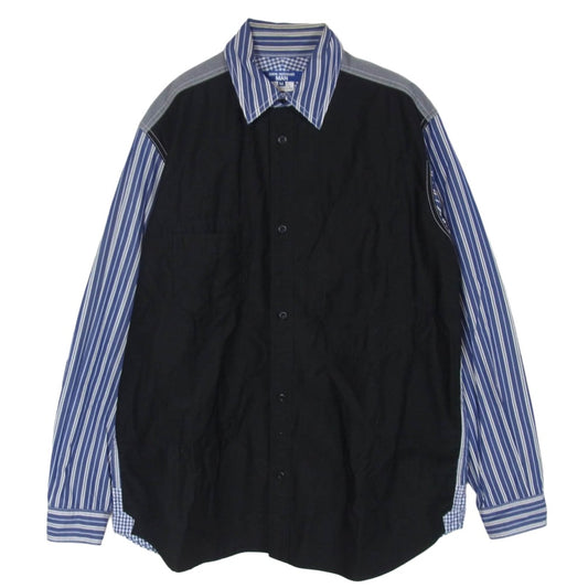 JUNYA WATANABE COMME des GARCONS MAN ジュンヤワタナベコムデギャルソンマン 23AW WL-B004 ストライプ 切替 エルボーパッチ 長袖 シャツ ネイビー系 M【中古】