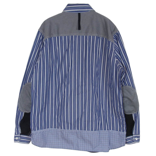 JUNYA WATANABE COMME des GARCONS MAN ジュンヤワタナベコムデギャルソンマン 23AW WL-B004 ストライプ 切替 エルボーパッチ 長袖 シャツ ネイビー系 M【中古】