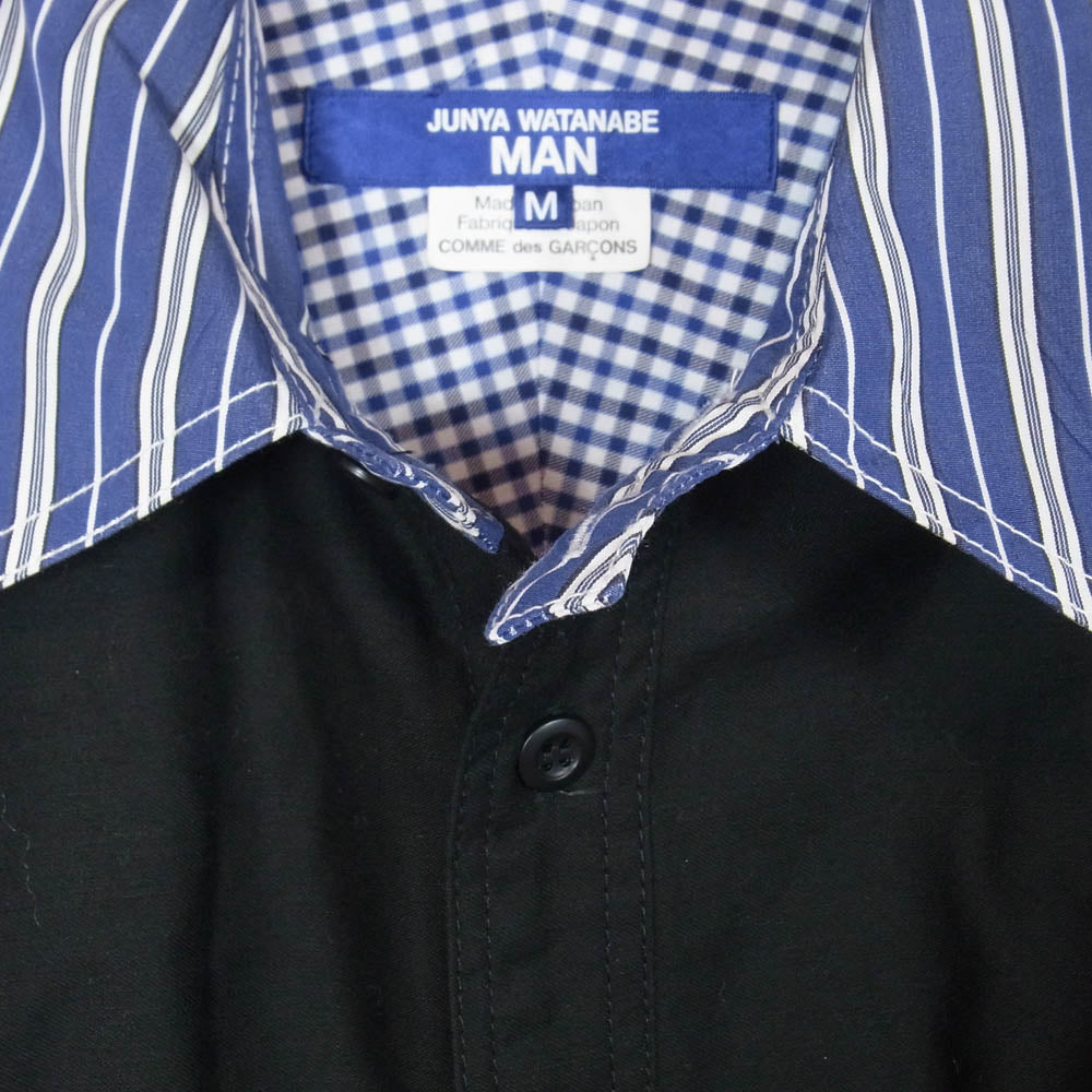 JUNYA WATANABE COMME des GARCONS MAN ジュンヤワタナベコムデギャルソンマン 23AW WL-B004 ストライプ 切替 エルボーパッチ 長袖 シャツ ネイビー系 M【中古】
