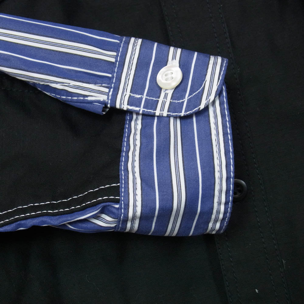JUNYA WATANABE COMME des GARCONS MAN ジュンヤワタナベコムデギャルソンマン 23AW WL-B004 ストライプ 切替 エルボーパッチ 長袖 シャツ ネイビー系 M【中古】