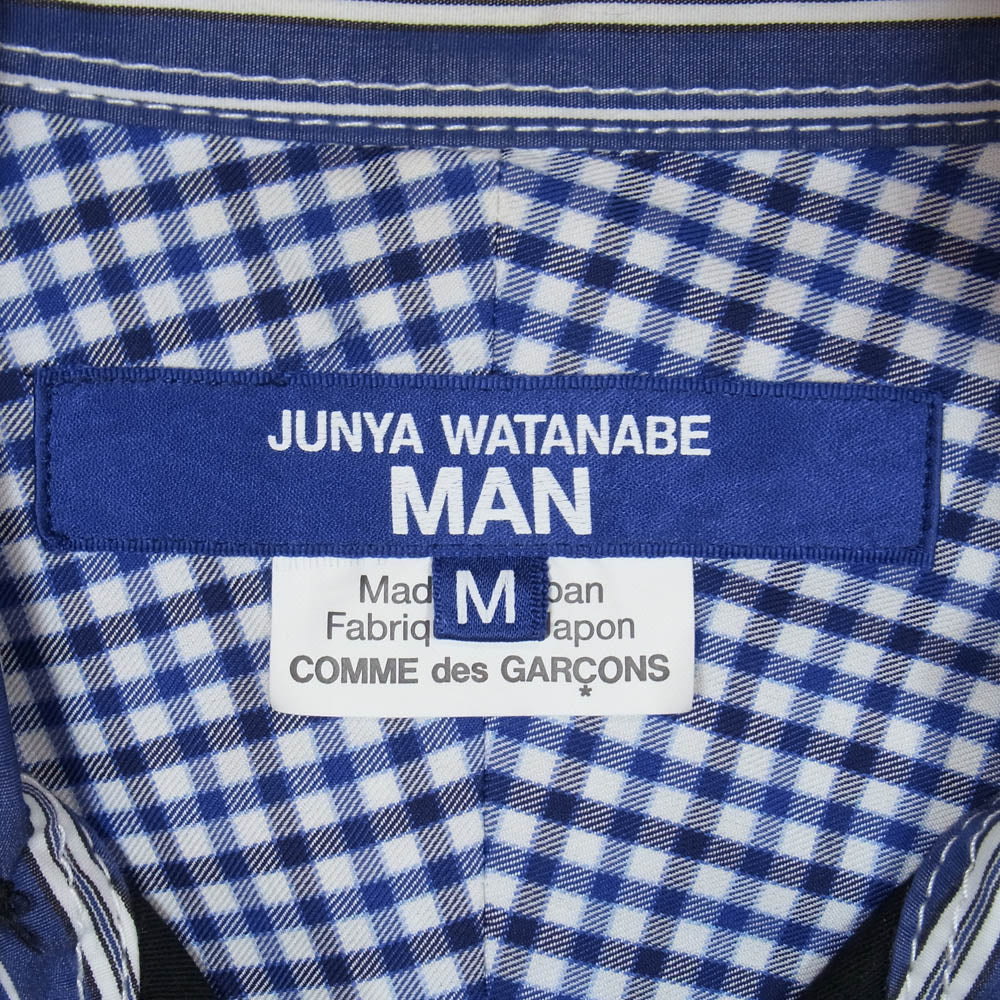 JUNYA WATANABE COMME des GARCONS MAN ジュンヤワタナベコムデギャルソンマン 23AW WL-B004 ストライプ 切替 エルボーパッチ 長袖 シャツ ネイビー系 M【中古】
