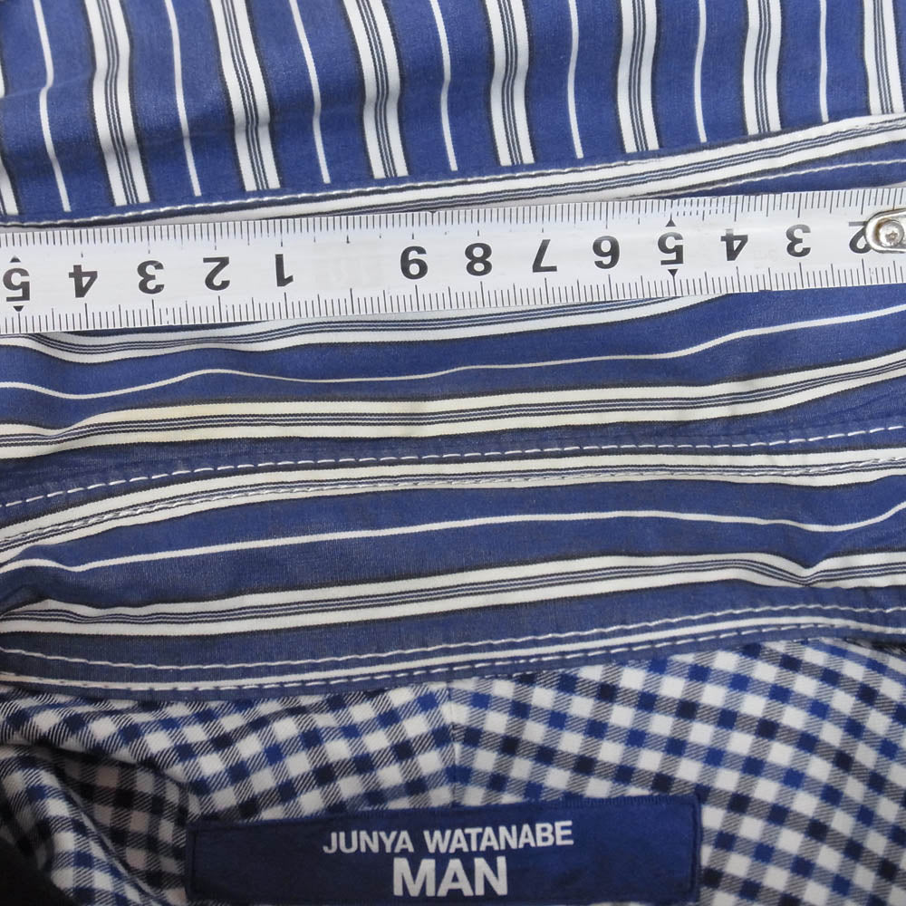 JUNYA WATANABE COMME des GARCONS MAN ジュンヤワタナベコムデギャルソンマン 23AW WL-B004 ストライプ 切替 エルボーパッチ 長袖 シャツ ネイビー系 M【中古】