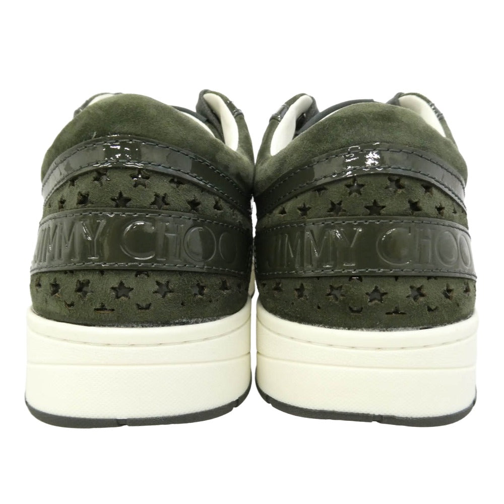 JIMMY CHOO ジミーチュウ HAWAII/M ハワイ スター パンチング スエード スニーカー モスグリーン系 39【極上美品】【中古】