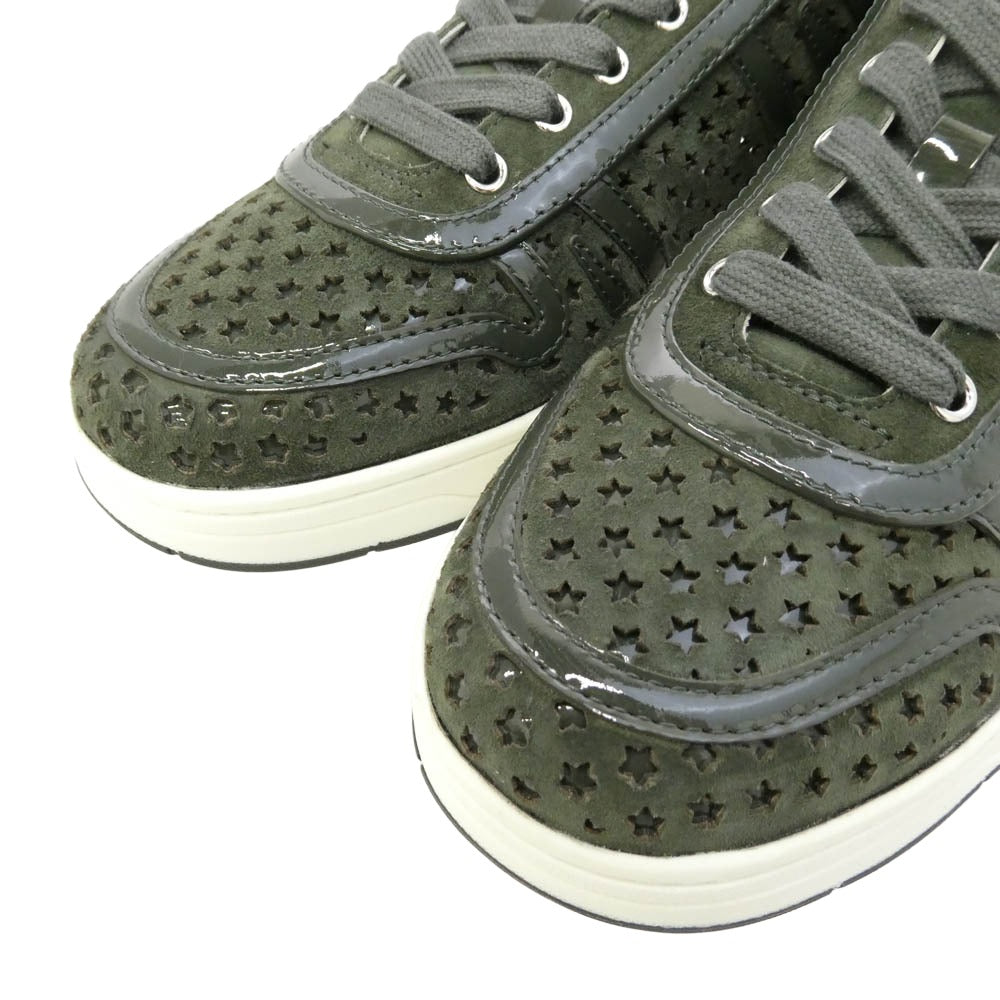 JIMMY CHOO ジミーチュウ HAWAII/M ハワイ スター パンチング スエード スニーカー モスグリーン系 39【極上美品】【中古】