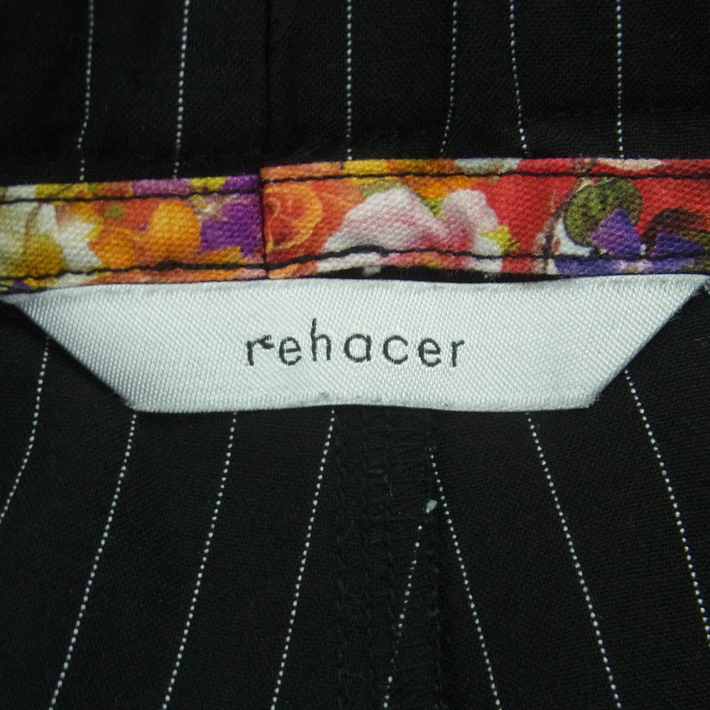 rehacer レアセル フラワーライン ストライプ テーパード パンツ スラックス 日本製 ブラック系 ホワイト系 M【中古】