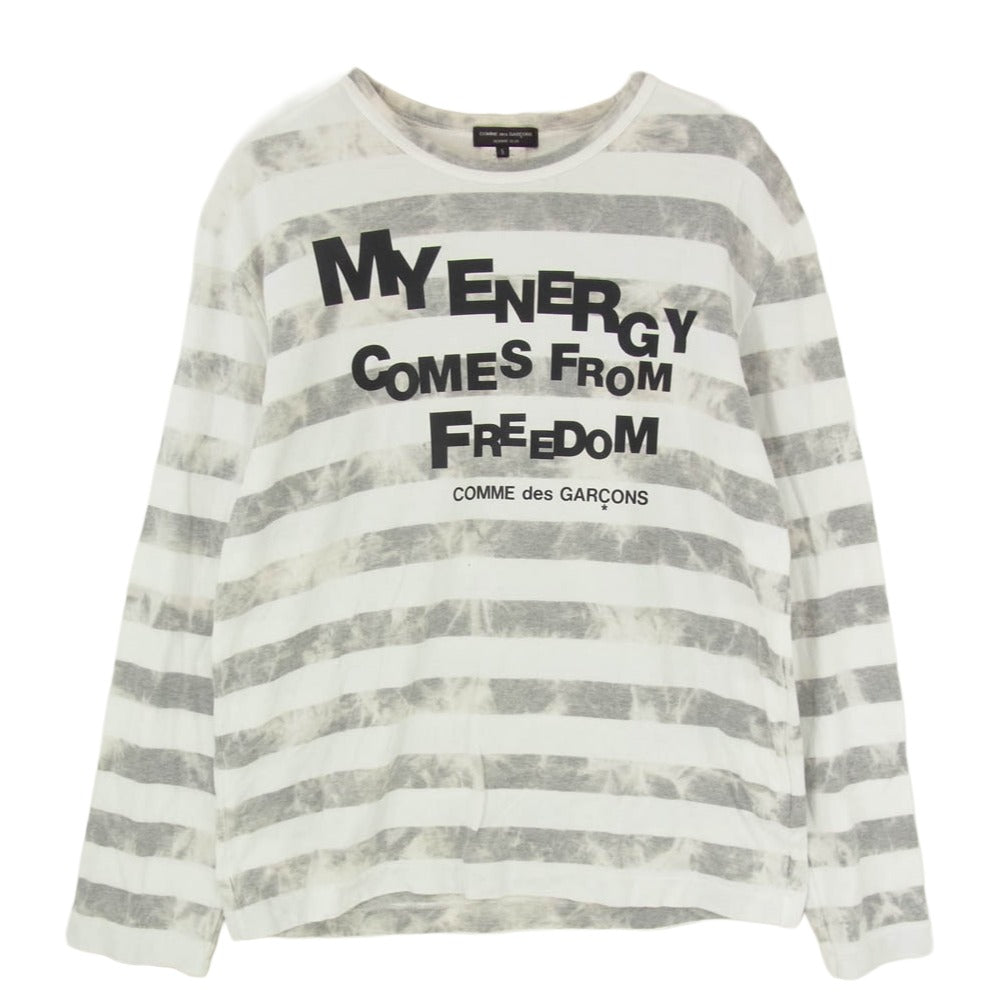 COMME des GARCONS HOMME PLUS コムデギャルソンオムプリュス PS-T108 MY ENERGY COMES FROM FREEDOM プリント ボーダー 長袖 ロングスリーブ Tシャツ カットソー ロンT グレー系 M【中古】