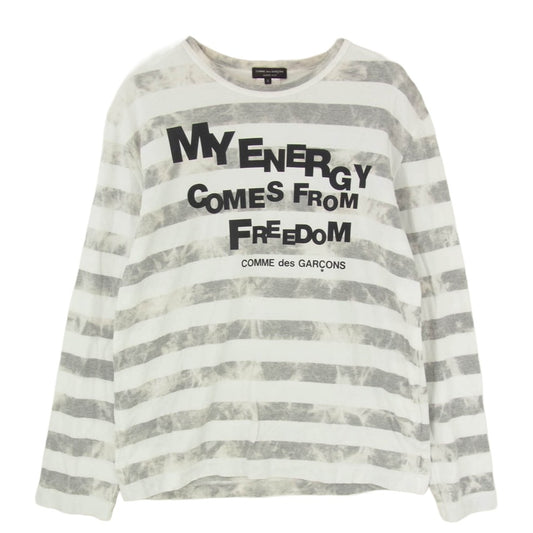 COMME des GARCONS HOMME PLUS コムデギャルソンオムプリュス PS-T108 MY ENERGY COMES FROM FREEDOM プリント ボーダー 長袖 ロングスリーブ Tシャツ カットソー ロンT グレー系 M【中古】