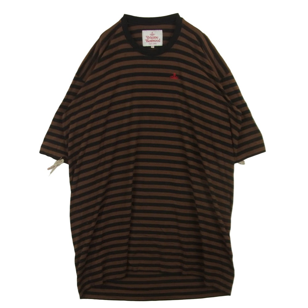 Vivienne Westwood ヴィヴィアンウエストウッド 16-12-551029 Red Label レッドレーベル オーブ刺繍 ドローコード ボーダー 半袖 ワンピース ブラウン系 ブラック系 00【中古】