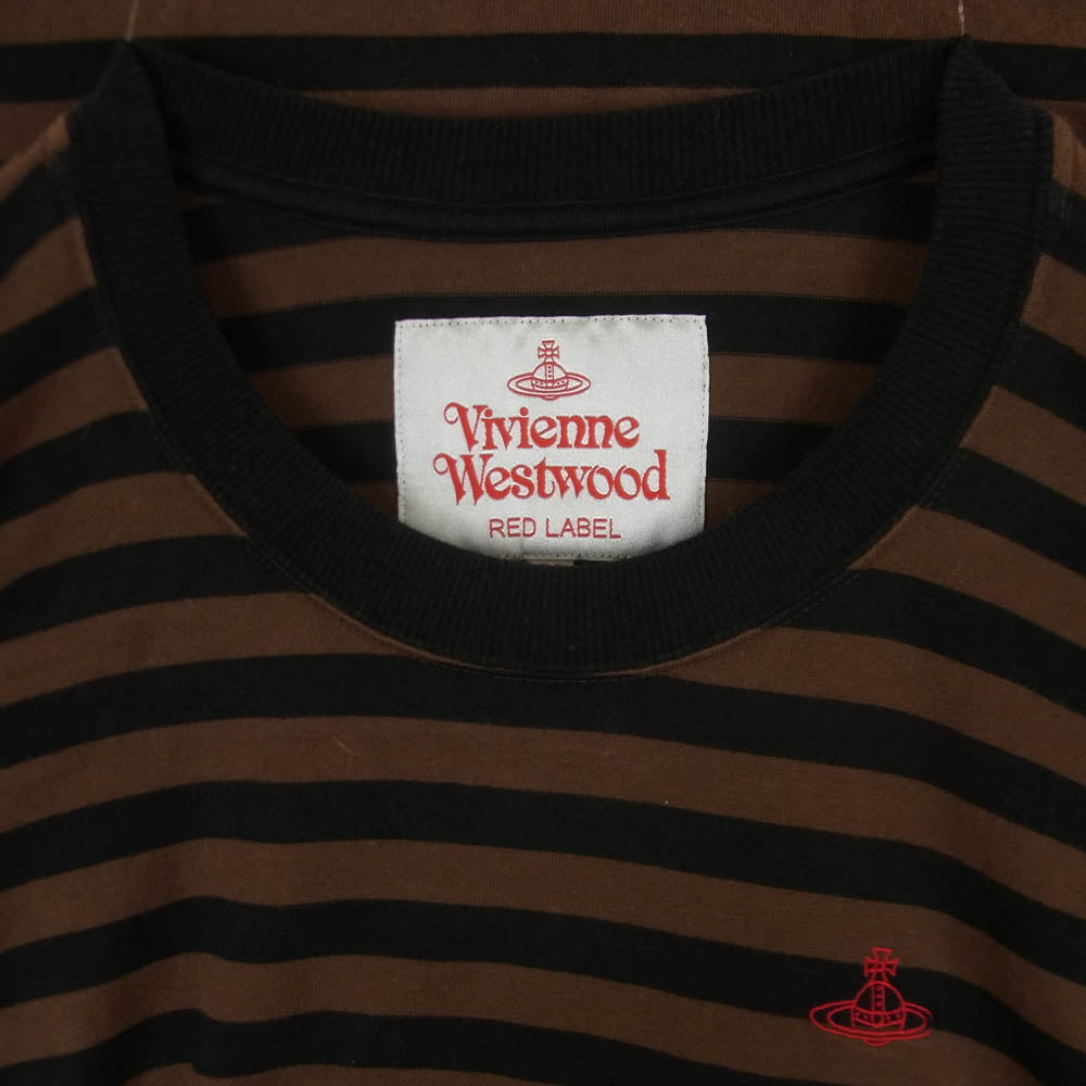 Vivienne Westwood ヴィヴィアンウエストウッド 16-12-551029 Red Label レッドレーベル オーブ刺繍 ドローコード ボーダー 半袖 ワンピース ブラウン系 ブラック系 00【中古】