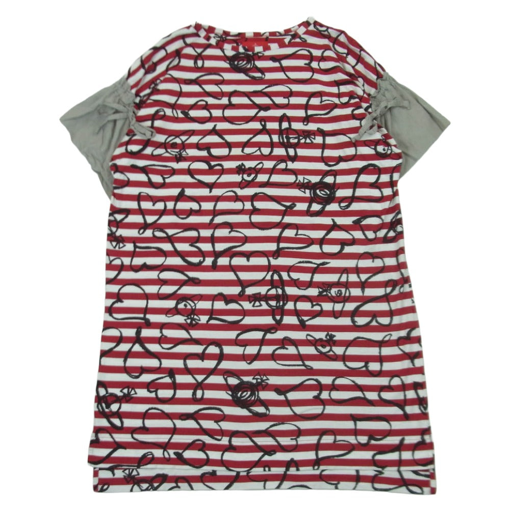 Vivienne Westwood ヴィヴィアンウエストウッド 16-12-521014 Red Label レッドレーベル ハート柄 ボーダー ロング 半袖 ワンピース レッド系 ホワイト系 ブラック系 00【中古】