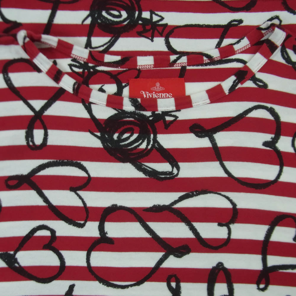 Vivienne Westwood ヴィヴィアンウエストウッド 16-12-521014 Red Label レッドレーベル ハート柄 ボーダー ロング 半袖 ワンピース レッド系 ホワイト系 ブラック系 00【中古】