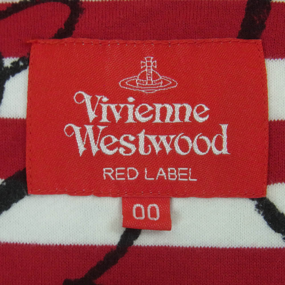 Vivienne Westwood ヴィヴィアンウエストウッド 16-12-521014 Red Label レッドレーベル ハート柄 ボーダー ロング 半袖 ワンピース レッド系 ホワイト系 ブラック系 00【中古】