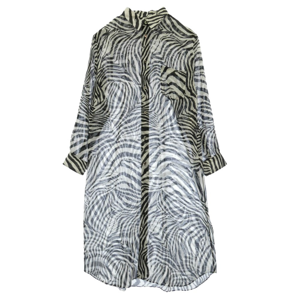 JUNYA WATANABE COMME des GARCONS ジュンヤワタナベコムデギャルソン 20AW JF-O014 Zebra Muslin Shirt Dress ゼブラ シアー シャツ ワンピース ブラック系 ホワイト系 M【中古】