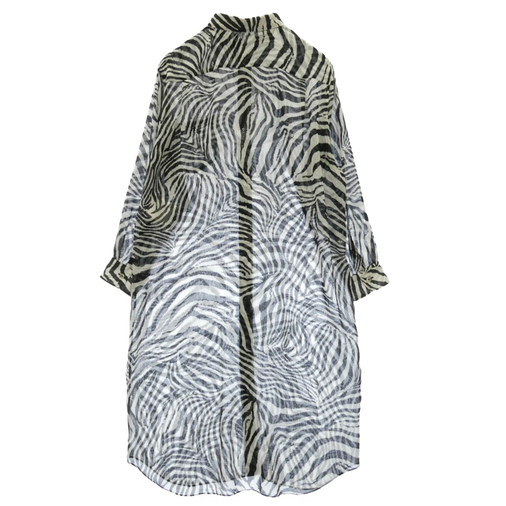 JUNYA WATANABE COMME des GARCONS ジュンヤワタナベコムデギャルソン 20AW JF-O014 Zebra Muslin Shirt Dress ゼブラ シアー シャツ ワンピース ブラック系 ホワイト系 M【中古】