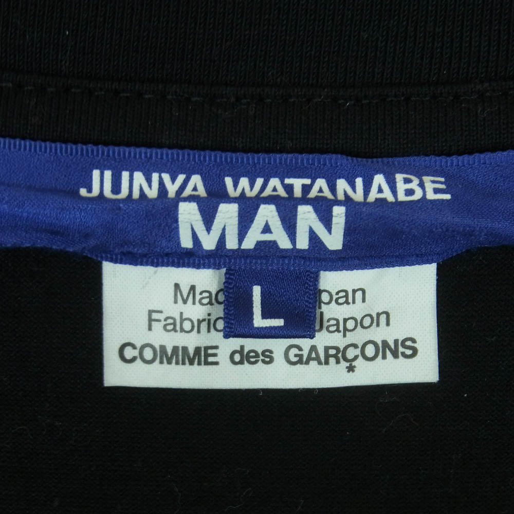 JUNYA WATANABE COMME des GARCONS MAN ジュンヤワタナベコムデギャルソンマン 25SS WO-T003 AC/DC Silk Scarf プリント シルク スカーフ ドッキング 半袖 Tシャツ カットソー ブラック系 マルチカラー系 L【中古】