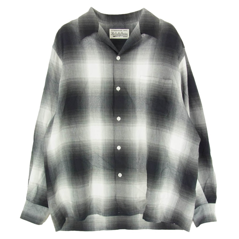WACKO MARIA ワコマリア OMBRE CHECK OPEN COLLAR SHIRT オンブレチェック 長袖 オープンカラー シャツ ブラック系 M【中古】