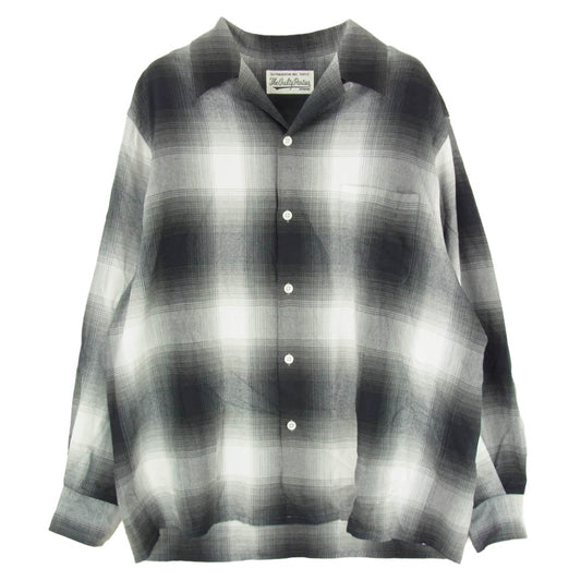 WACKO MARIA ワコマリア OMBRE CHECK OPEN COLLAR SHIRT オンブレチェック 長袖 オープンカラー シャツ ブラック系 M【中古】