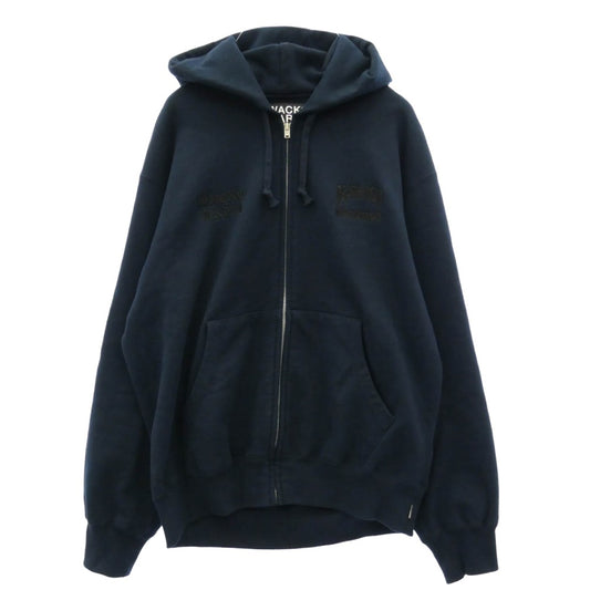 WACKO MARIA ワコマリア 26SS DEATHROW-WM-SS05 × DEATH ROW RECORDS デスロウレコード HEAVY WEIGHT PULLOVER HOODED SWEAT SHIRT ロゴ刺繍 バックプリント ジップアップパーカー ネイビー系 L【中古】