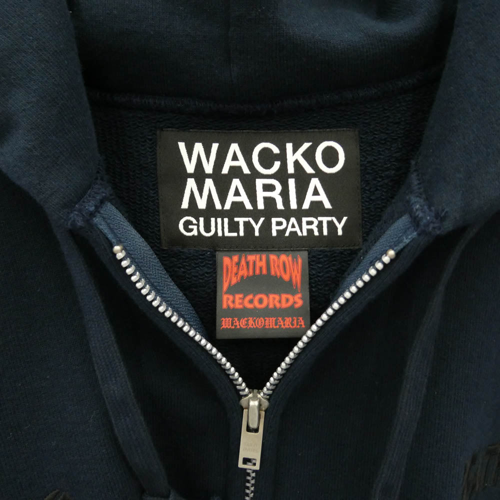 WACKO MARIA ワコマリア 26SS DEATHROW-WM-SS05 × DEATH ROW RECORDS デスロウレコード HEAVY WEIGHT PULLOVER HOODED SWEAT SHIRT ロゴ刺繍 バックプリント ジップアップパーカー ネイビー系 L【中古】