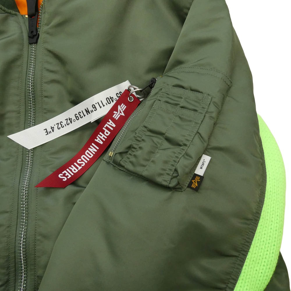 WTAPS ダブルタップス ALPHA アルファ 25AW 797-5252036 ×ALPHA MA-1 アルファ ブルゾン 中綿 ジャケット モスグリーン系 3【極上美品】【中古】