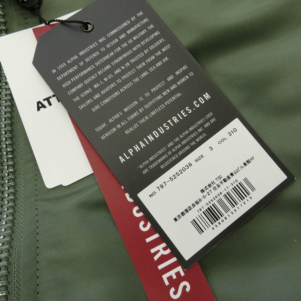 WTAPS ダブルタップス ALPHA アルファ 25AW 797-5252036 ×ALPHA MA-1 アルファ ブルゾン 中綿 ジャケット モスグリーン系 3【極上美品】【中古】