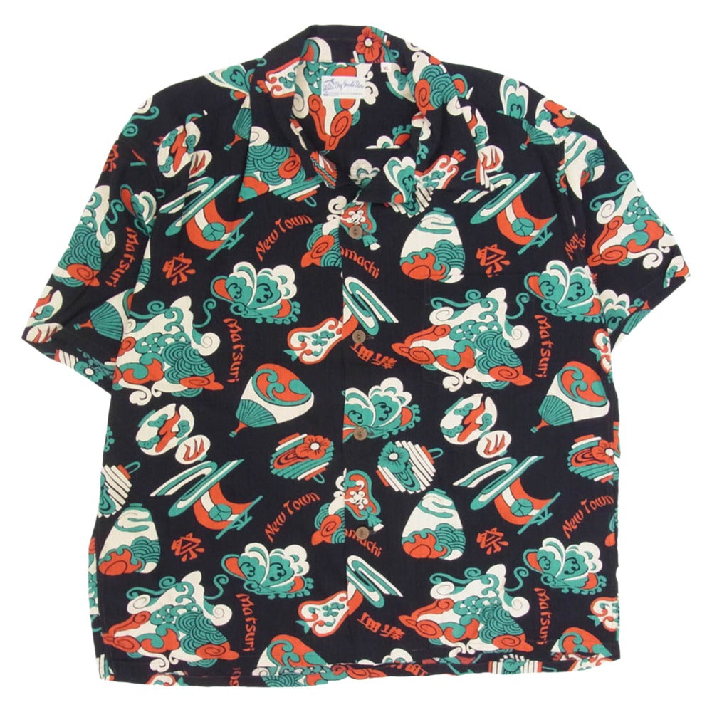 SUN SURF サンサーフ SS39060 THE LOST TOWN 抜染 プリント レーヨンスラブ 半袖 アロハシャツ ブラック系 XL【極上美品】【中古】