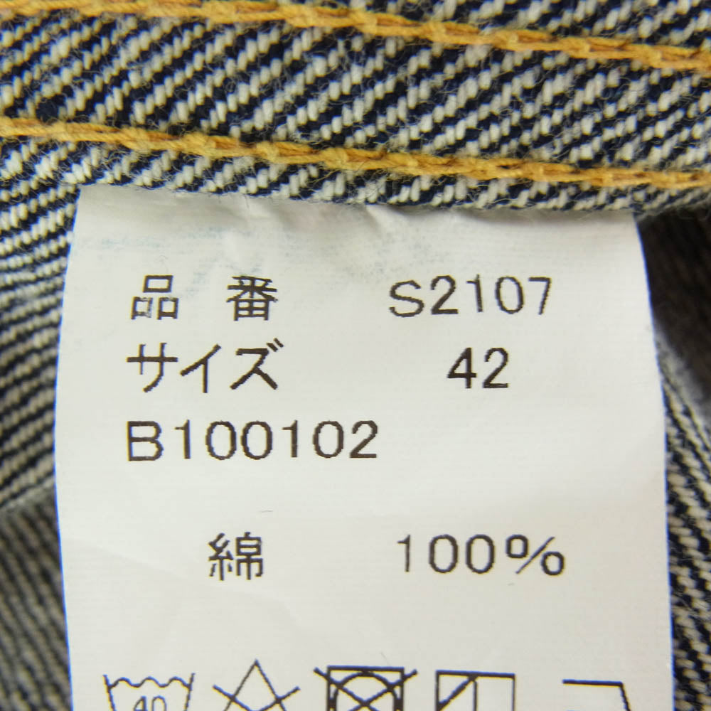 FULLCOUNT フルカウント S2107 WWII MODEL BROWN COTTON DENIM JACKET 大戦モデル デニムジャケット Gジャン インディゴブルー系 42【中古】