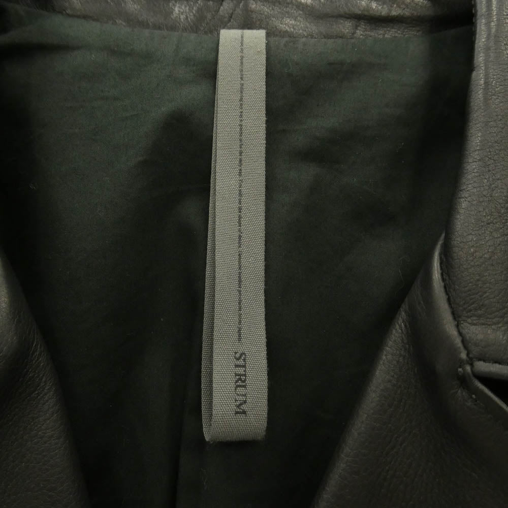 STRUM ストラム STL045-02 OIL CALF LEATHER W-ZIPPER RIDERS JKT 地生オイルカーフ レザー RAVEN レイヴン ダブルライダース ジャケット ブラック系 XL【中古】
