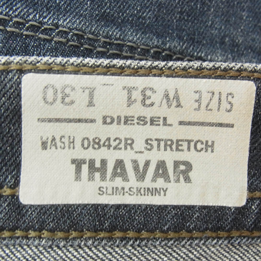 DIESEL ディーゼル 0842R THAVAR ストレッチ スリム スキニー ダメージ加工 ジーンズ デニム パンツ インディゴブルー系 31【中古】